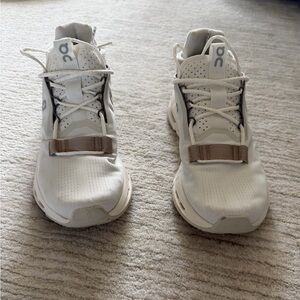 Women’s White On Cloud Athletic Sneakers with Tan Accents